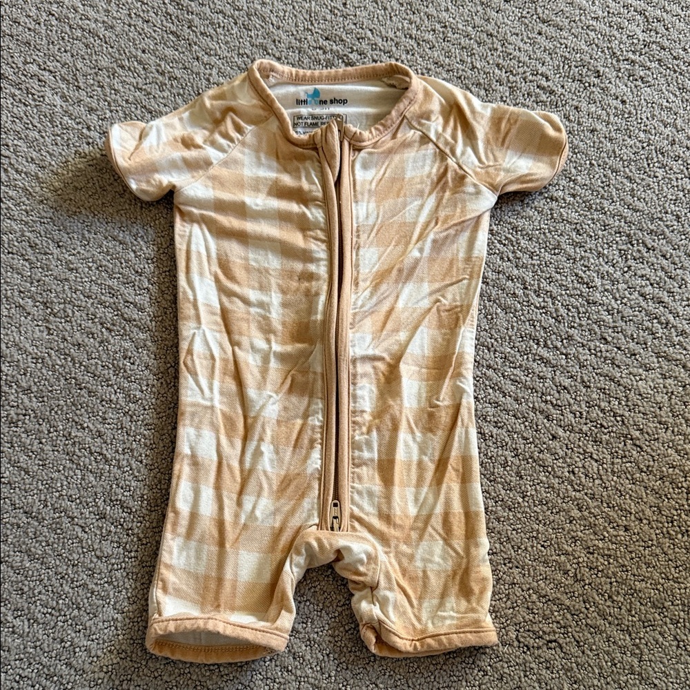 Tan Checkered Kids One Piece